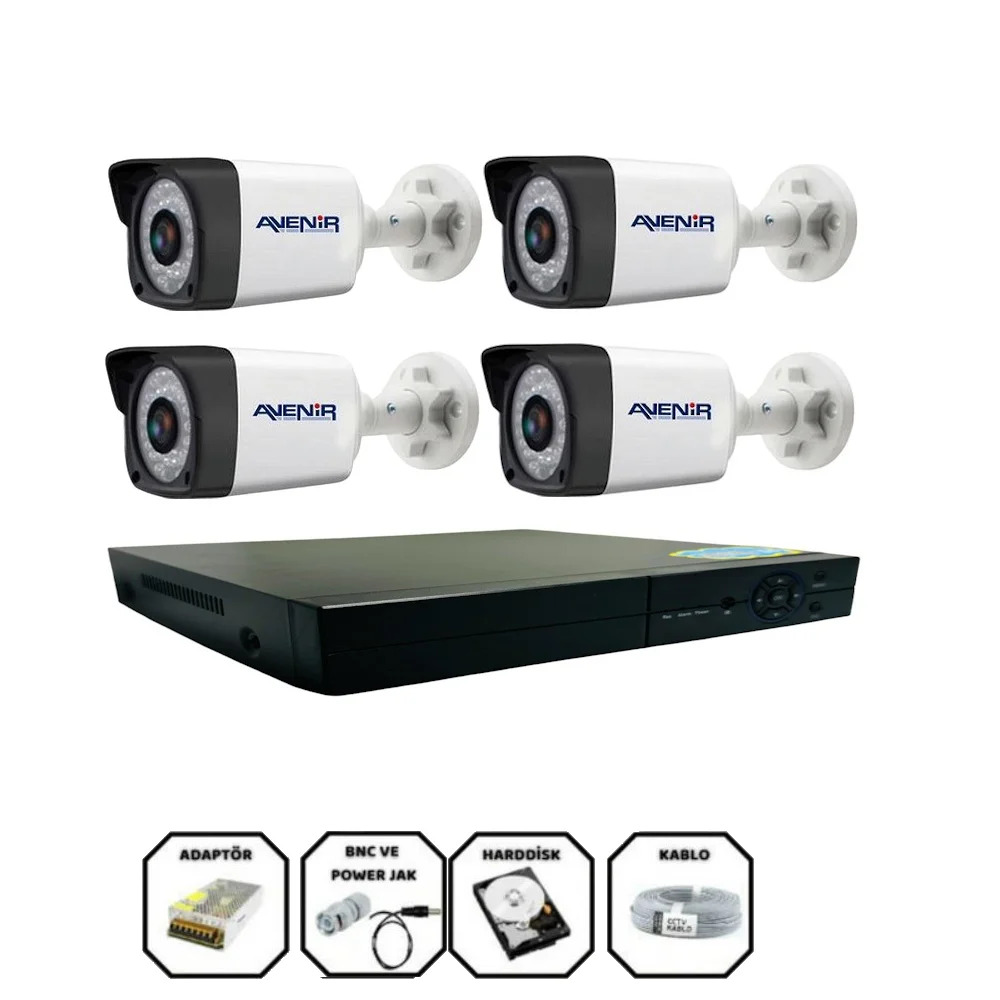 avenir 4 kamerali guvenlik kamera seti 4lu full hd guvenlik kamera seti 1080p guvenlik kamerası dvr kamera seti 4 kameralı dvr sistem ev ofis isyeri guvenlik kamera seti gece goruslu