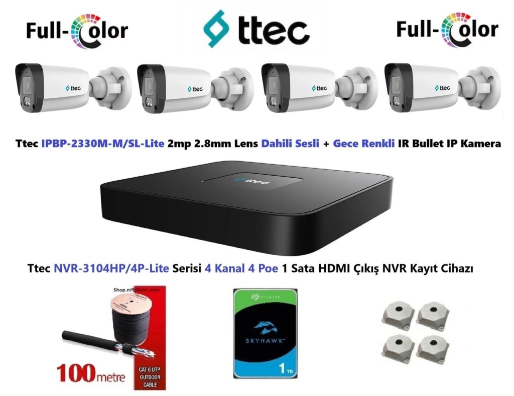 ttec 2 mp ip kamera seti 4 kamerali ip guvenlik kamera seti 1tb hdd kamera gece renkli gorus guvenlik kamerasi 2mp full hd ip kamera seti kamera seti ttec guvenlik kamerasi sistemi ip kamera seti